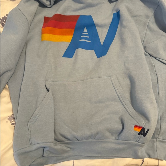 Aviator Nation Light Blue Hoodie with Rainbow Logo - Picture 4 of 5